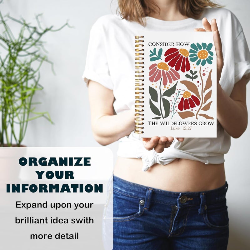 BearCake Boho Floral Christian Notebook Journal, Inspirational Christian Gifts for Women, Luck 12:27 Bible Religious Journal for Women, Flower Scripture Hardcover Spiral Notebook 5.5x8.3 - Image 5